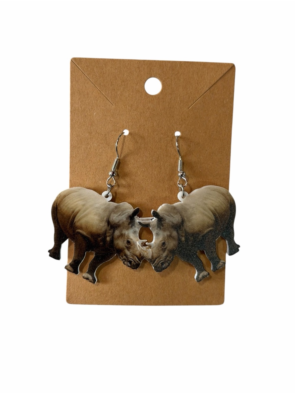Rhino Dangle Earrings in Brown - Playful Women's Jewelry